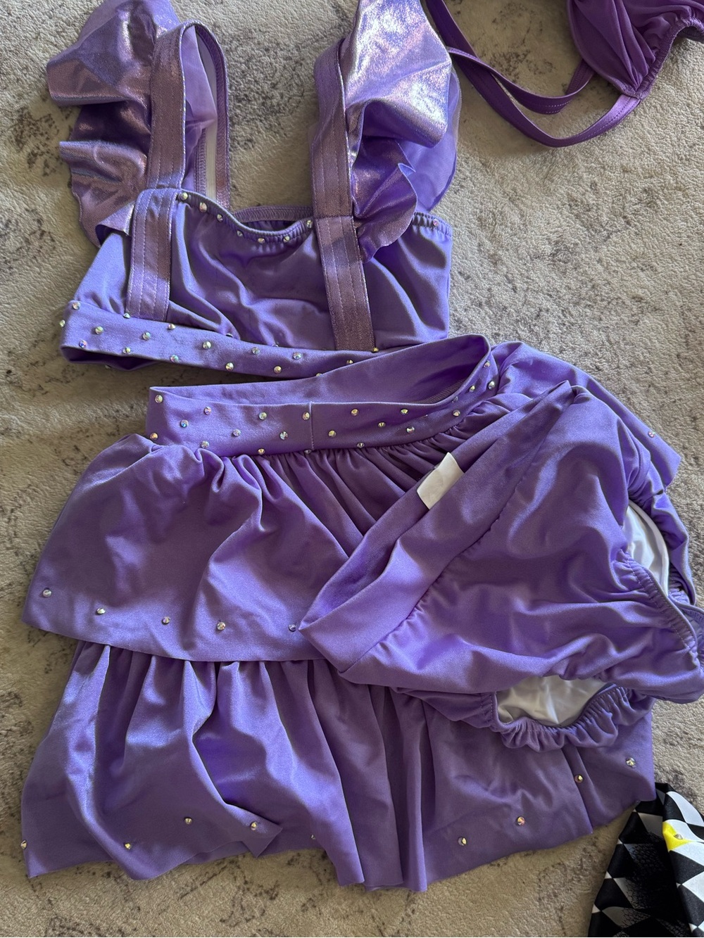 Girls' Purple Ruffle Dance Costume Set with Stud Accents - Jazz/ Lyrical